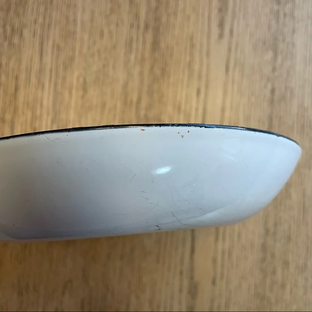 Vintage Cathrineholm Norway enamel sauté frying pan white & orange 9” diameter